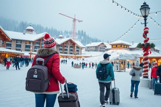 Tél a hegyekben, szilveszteri utazás hóval borított városban.