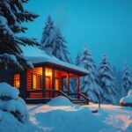 Téli belföldi szállás hóval borított erdőben