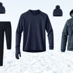 Téli futóruha szett, beleértve futónadrágot, hosszú ujjú pólót és kabátot.