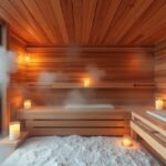 Téli szauna belső tér gőz és gyertyafénnyel