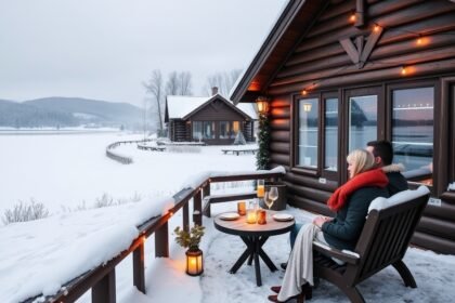 Téli hétvége a Balatonnál, romantikus kabin a hóban