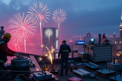 Tűzijáték előkészületek a város felett szilveszterkor.