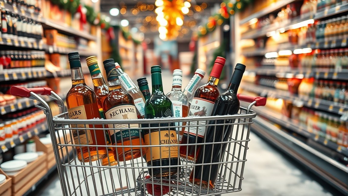 Téli alkoholos italok bevásárlás a boltban