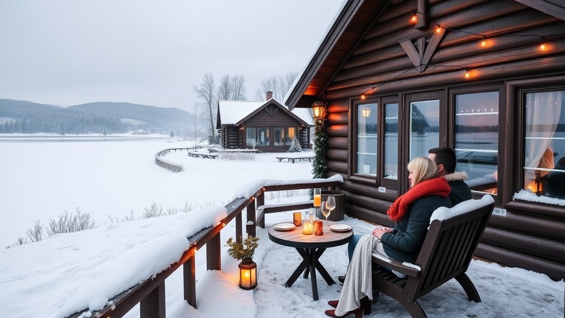 Téli hétvége a Balatonnál, romantikus kabin a hóban