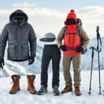 Téli túrafelszerelés szett a hegyekben, ideális téli túrázáshoz.