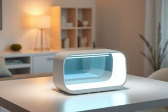 Modern UV lámpa a téli napfényterápiához otthoni környezetben.