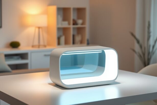 Modern UV lámpa a téli napfényterápiához otthoni környezetben.