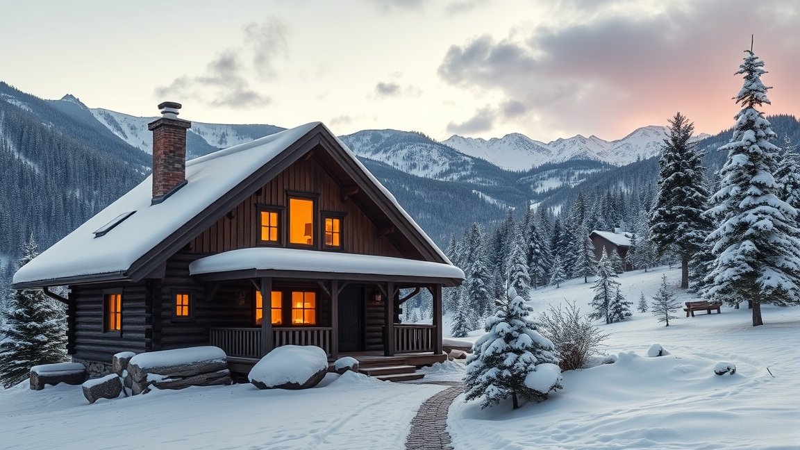 Téli szállás a festői Tátrában, hóval borított tájban.
