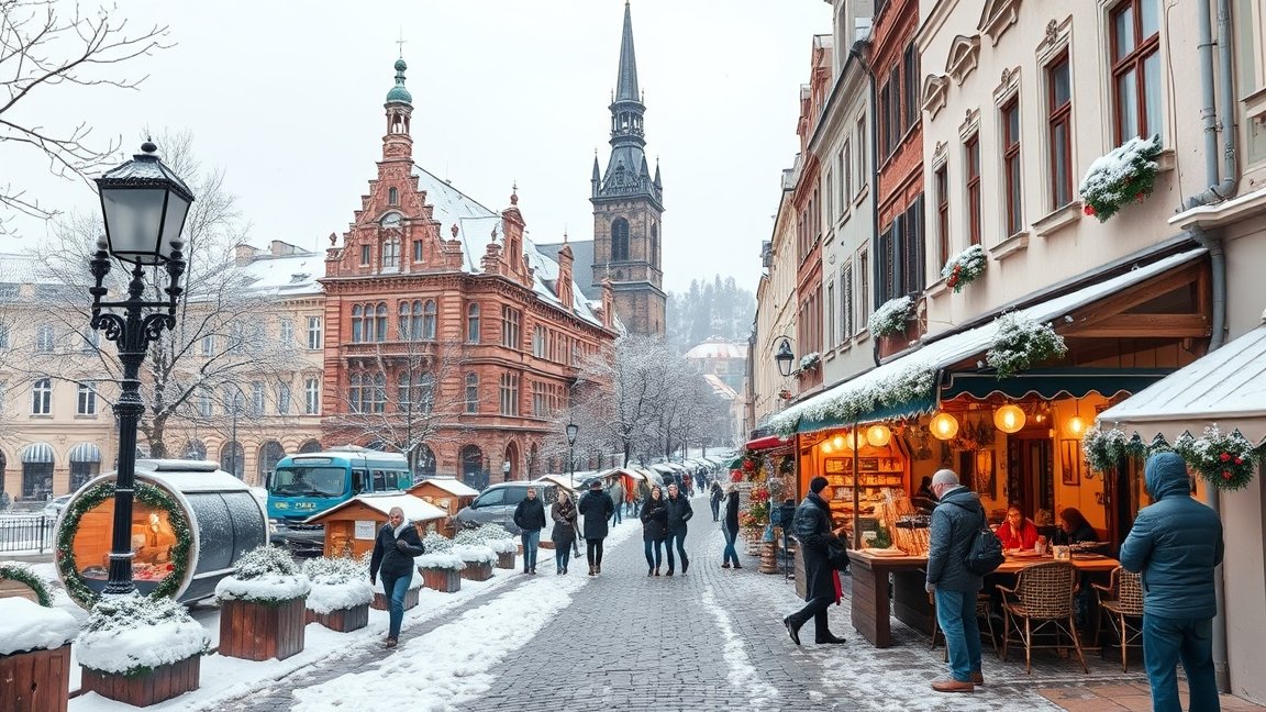 Téli utazás Krakkóban, hóval borított utcák és népszerű éttermek.