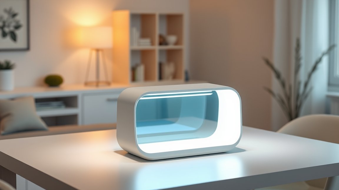 Modern UV lámpa a téli napfényterápiához otthoni környezetben.